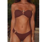 Moda Minx Slip bikini fisso Moda Minx Iconic Isle Mangole in tessuto scrunch con dettagli in metallo Molten large Marrone