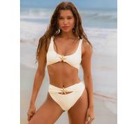 Moda Minx x Agnes Pimentel - Slip bikini a vita alta color cocco con stella marina-Bianco XXL