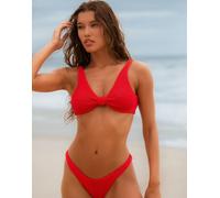 Moda Minx x Agnes Pimentel - Top bikini in tessuto stropicciato con nodo sul davanti rosso S