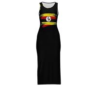 Moda Moda Repubblica Dell'Uganda Stampa Bandiera Abito Cheongsam Lungo Maxi da Donna Abito Solarium Sexy Spacco Senza Maniche Abito Estivo Festa Vacanza Spiaggia Altalena Qipao Cinese