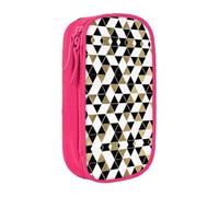 Moda Moderno Nero Bianco Oro Triangoli Stampa Pratico Astuccio Multiscomparto Ufficio Viaggi Scuola Arte Forniture Quotidiane, rosa, Taglia unica, Con tasca per il