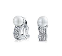 Moda Nuziale Di Cristallo Bianco Simulato Perla Huggie Clip Su Orecchini Per Le Donne Non Forato Orecchio Argento Placcato Ottone