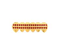 Moda Oro rosso placcato 2 file, gioielli ghiacciati Denti Grillz Superiore Inferiore Denti Caps Hip Hop Griglie Decorazione di Lusso(Gold)