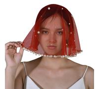 Moda Perle Mantilla Festa di Nozze Per La Donna Ingioiellato Avvolgere Sciarpe Casual Velo Foulard Femminile Mantilla Per Le Donne, Rosso, Taglia unica