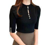 Moda Primavera Estate Maglione da Donna - Pullover Lavorato A Maglia A Maniche Corte Tinta Unita, Magliette Casual Slim Fit