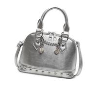 Moda PU Shell Borsa a tracolla Ufficio Borsa A Tracolla Borse Per Le Donne Con Rivetto Design E Finitura Lucida PU Borsa, Argento, One Size