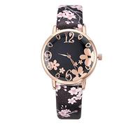 Moda Quarzo Studente Cintura Fiori Donne Orologio Stampato Piccolo Fresco In Rilievo Orologio Delle Donne Che, Nero , misura unica