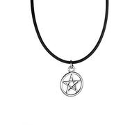 Moda retrò Argento Colore Stella Pentagramma Ciondolo in Pelle Nera Collana Girocollo per Uomo Donna Unisex Gioielli Regalo Punk