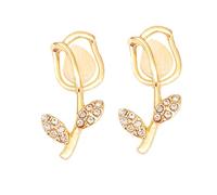 Moda Rosa Foglia Fiore Orecchino Ear Cuff Foglie D'oro Strass Orecchino Della Vite A Perno Per Le Donne Carino Piccolo