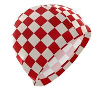 Moda Rosso e Bianco Scacchiera Womens Swim Caps per le Signore Capelli Corti Impermeabile Nuoto Donne Adulto Protezione dei Capelli e Drag Riduzione Gorro de natación para Hombre
