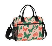 Moda Rosso Verde Rosa Fiore Farfalla Cooler Bag Crossbody) con Tracolla Lunch Box per Uomini Adolescenti Lavoro