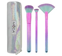 Moda Royal & Langnickel - Set di 4 pennelli da trucco con custodia, include ventaglio, buffer e micro-Glow pennelli, rosa - verde acqua ombre