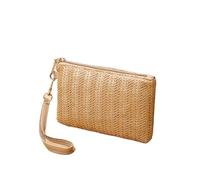 Moda Signore Polso Pochette Tessitura Borsa Donna Quotidiano Denaro Telefono Pochette Paglia Intrecciata Moneta Borsa, Caff, Taglia unica