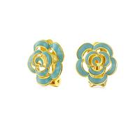 Moda Smalto 3D Blu Rosa Fiore Clip Su Orecchini A Bottone Stile Non Forato Orecchie 14K Placcato Oro Simulato Turchese