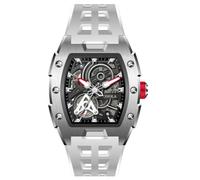 Moda Tonneau Forma scava fuori scheletro orologio meccanico automatico | Quadrante cavo, design creativo, gerarchia visiva, cinturino sportivo in silicone