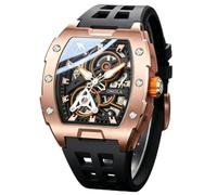 Moda Tonneau Forma scava fuori scheletro orologio meccanico automatico | Quadrante cavo, design creativo, gerarchia visiva, cinturino sportivo in silicone