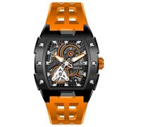 Moda Tonneau Forma scava fuori scheletro orologio meccanico automatico | Quadrante cavo, design creativo, gerarchia visiva, cinturino sportivo in silicone