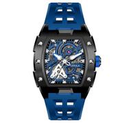 Moda Tonneau Forma scava fuori scheletro orologio meccanico automatico | Quadrante cavo, design creativo, gerarchia visiva, cinturino sportivo in silicone