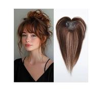 Moda Topper in veri capelli umani con frangia for donne, frangia 3D Wispy Air for la perdita dei capelli, 10 pollici Per appuntamenti(Honey Brown)