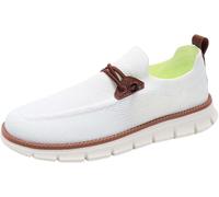 Moda Uomo Primavera Fondo Piatto Leggero Traspirante Mesh Slip On Confortevole Tinta Unita Scarpe da Ginnastica Semplici Caratteristiche Scarpe da Uomo, White, 12 UK
