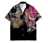 Moda Uomo Tatuaggio Samurai Giapponese Grafica 3D Stampata Camicie Manica Corta Camicie da Spiaggia Tropicali Camicia Hawaiana Estiva Top Camicetta con Risvolto Button Down
