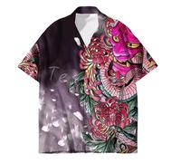 Moda Uomo Tatuaggio Samurai Giapponese Grafica 3D Stampata Camicie Manica Corta Camicie da Spiaggia Tropicali Camicia Hawaiana Estiva Top Camicetta con Risvolto Button Down