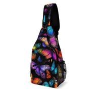 Moda Zaino Monospalla Colorful Butterflies Butterfly Art Borsa A Tracolla Sul Petto Sportivo,Libero Petto Borsa per Ciclismo Trekking Uso Quotidiano
