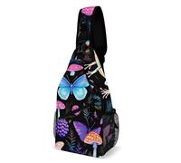 Moda Zaino Monospalla Goth Moon Frogs Moth Butterfly Magical Mushroom Leaves Borsa A Tracolla Militare Antifurto,Pratica Zainetto per Alpinismo Uso Quotidiano Donna