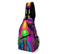 Moda Zaino Monospalla Trippy Space Alien Marijuanaweed Art Borsa Sul Petto Causal,Unisex Zainetto per Ciclismo Trekking Outdoors