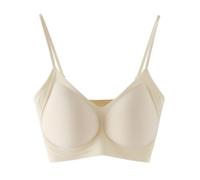 Modal Wireless Bra for Women Seamless V Neck with Adjustable Thin Straps (Beige,XL)
