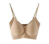 Modal Wireless Bra for Women Seamless V Neck with Adjustable Thin Straps (Khaki,L)