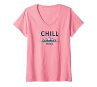 modalità Chill Mountain Adventure Relax Maglietta con Collo a V, Donna, Rosa, XXL