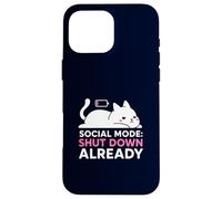 Modalità sociale Arresta il meme già introverso della batteria scarica del gatto Custodia per iPhone 16 Pro Max
