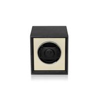 MODALO Twist - Caricatore automatico per 1 orologio - Watch Winder - motore silenzioso 900 TPD, legno massiccio e pelle, superficie antigraffio, per uomo e donna, Nero Opaco Beige