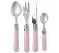 MODALYSSA Elegance Set Posate 4 Pezzi Rosa Cipria e ghiera Anticata, per 1 Persona in Acciaio Inox, Design Classico Elegante Shabby Chic, Made in Italy, Ideale per Regalo e Matrimoni.