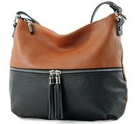 modamoda de - ital.Borsa in pelle borsa donna borsa a tracolla borsa a tracolla in pelle T159, Colore:Cognac/Nero