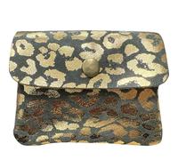 modamoda de P09 WL Portafoglio Donna in Vera Pelle Piccolo 11x1x8 cm Handmade in Italy, Leo Camoscio Nero Oliva/Oro, xs, Moderno