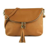 modamoda de - T07LEATHER - Borsa a tracolla piccola in pelle italiana, Cammello, S