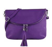 modamoda de - T07LEATHER - Borsa a tracolla piccola in pelle italiana, Viola, Small