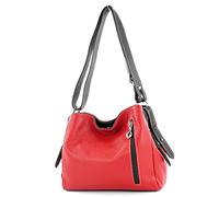 modamoda de T119 / T220 - Borsa a tracolla da donna in pelle, 2 misure, made in Italy, rosso/marrone scuro, s