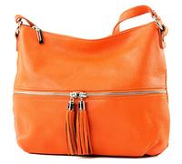 modamoda de T159 Borsa a tracolla da donna in pelle Medium fatta a mano in Italia, Arancione, Medium