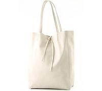 modamoda de - T163 - Ital. Borsa shopper grande con tasca interna in pelle, Crema