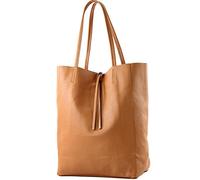 modamoda de T163 Borsa shopper da donna in pelle grande con tasca interna Made in Italy, Cognac2021, L
