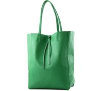 modamoda de - T163 - Ital. Shopper Large con tasca interna in pelle, Verde 2021, L