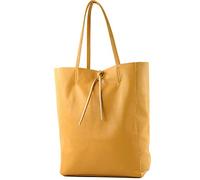 modamoda de - T163 - Ital - Borsa shopper grande con tasca interna in pelle, giallo senape, Large