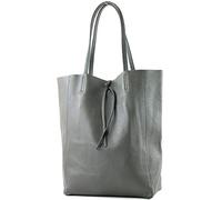 modamoda de - T163 - Ital - Borsa shopper grande con tasca interna in pelle, grigio scuro, Large