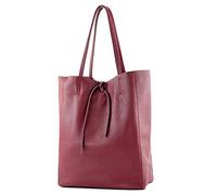 modamoda de - T163 - Ital - Borsa shopper grande con tasca interna in pelle, rosso porpora, Large