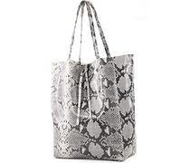 modamoda de - T163 - Ital - Borsa shopper grande con tasca interna in pelle, Serpente, Large