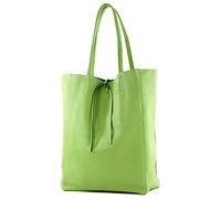 modamoda de - T163 - Ital - Borsa shopper grande con tasca interna in pelle, verde mela, Large