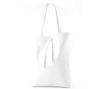 modamoda de - T163 - Ital. Shopper Large con tasca interna in pelle, Bianco 2021, L